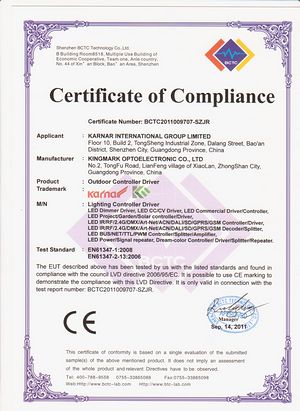 Certifikát FCC,GS Certifikát,Certifikát certifikátu ROSH pro LED třešeň 2,
c-LVD,
KARNAR INTERNATIONAL GROUP LTD