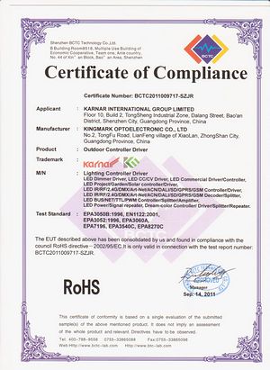 bijil FCC,CE bijil,sertipikat sertipikat ROSH pikeun LED lampu korma kalapa 3,
c-ROHS,
KARNAR internasional Grup LTD