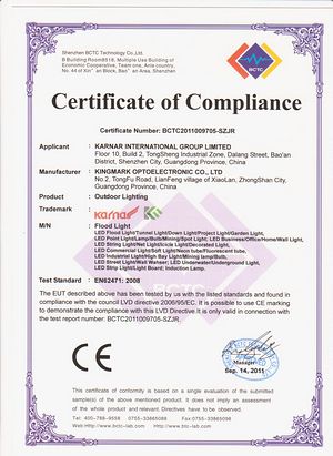 شهادة UL,شهادة CE,شهادة شهادة روش للضوء الشريط الناعم LED 5,
f-EN62471,
KARNAR INTERNATIONAL GROUP LTD
